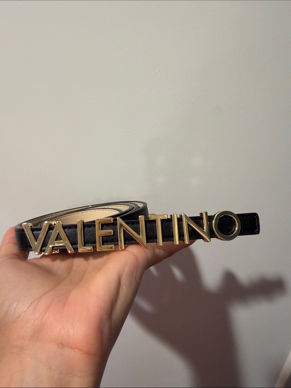 Valentino Black Leather Belt with Gold VALENTINO Logo